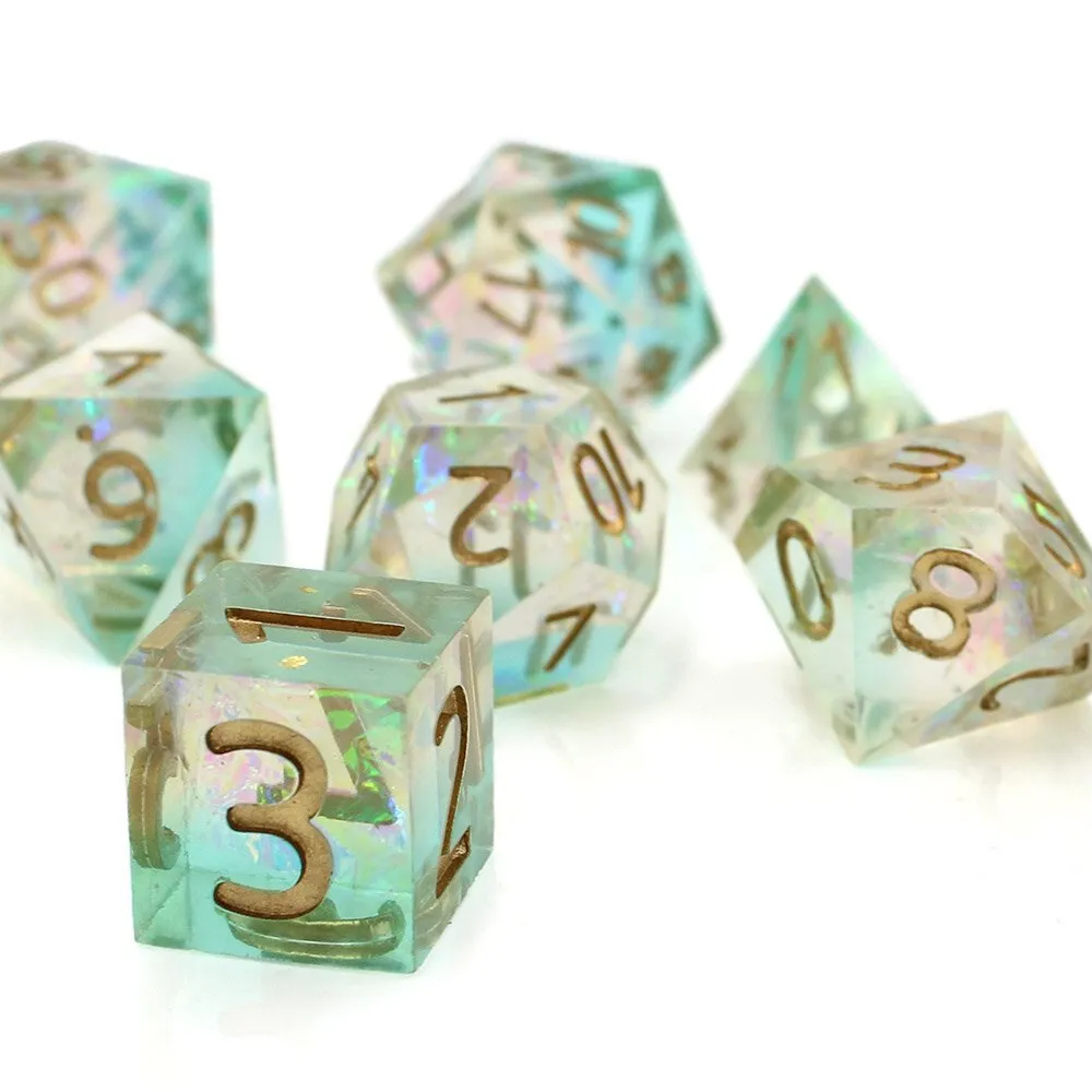 Zestaw kości RPG Sharp Edge Aurora Mint miętowe holograficzne