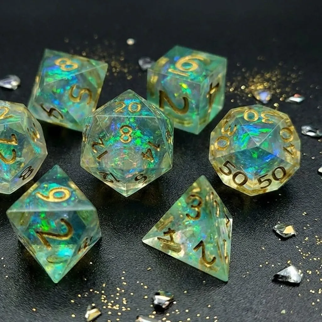 Zestaw kości RPG Sharp Edge Aurora Mint miętowe holograficzne