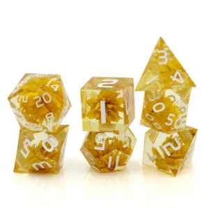 Kości RPG Sharp Edge Żywica Suszone Kwiaty Żółte Zestaw DnD