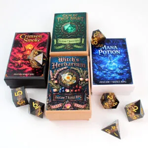 Zestaw 7 kości RPG z turkusowej żywicy o ostrych krawędziach z zatopionymi roślinami | Kości Żywiczne Sunken Garden Lume Design