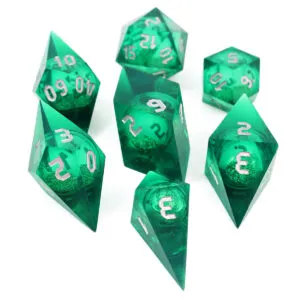 Zestaw zielonych kości RPG Gem of True Sight o nietypowych kryształowych kształtach Liquid Core