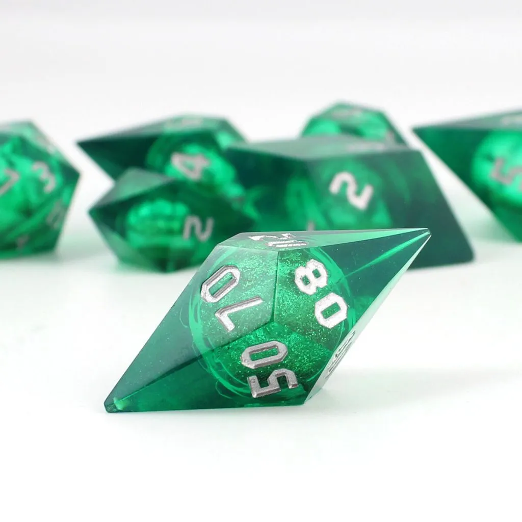 Zestaw zielonych kości RPG Gem of True Sight o nietypowych kryształowych kształtach Liquid Core