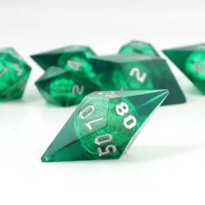Zestaw zielonych kości RPG Gem of True Sight o nietypowych kryształowych kształtach Liquid Core
