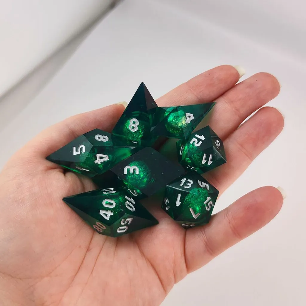 Zestaw zielonych kości RPG Gem of True Sight o nietypowych kryształowych kształtach Liquid Core