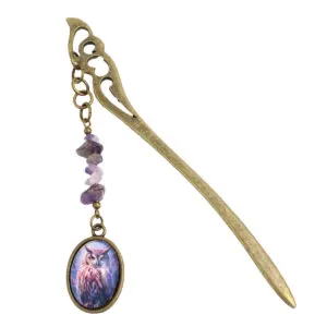 Zakładka z sową ametyst handmade prezent dla mola książkowego magiczna leśna