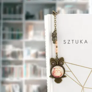 zakładka do książki z sową w stylu vintage z różowymi kryształkami