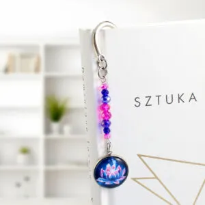 Zakładka do książki z ilustracją lotosu, róż fiolet, prezent dla miłośnika książek