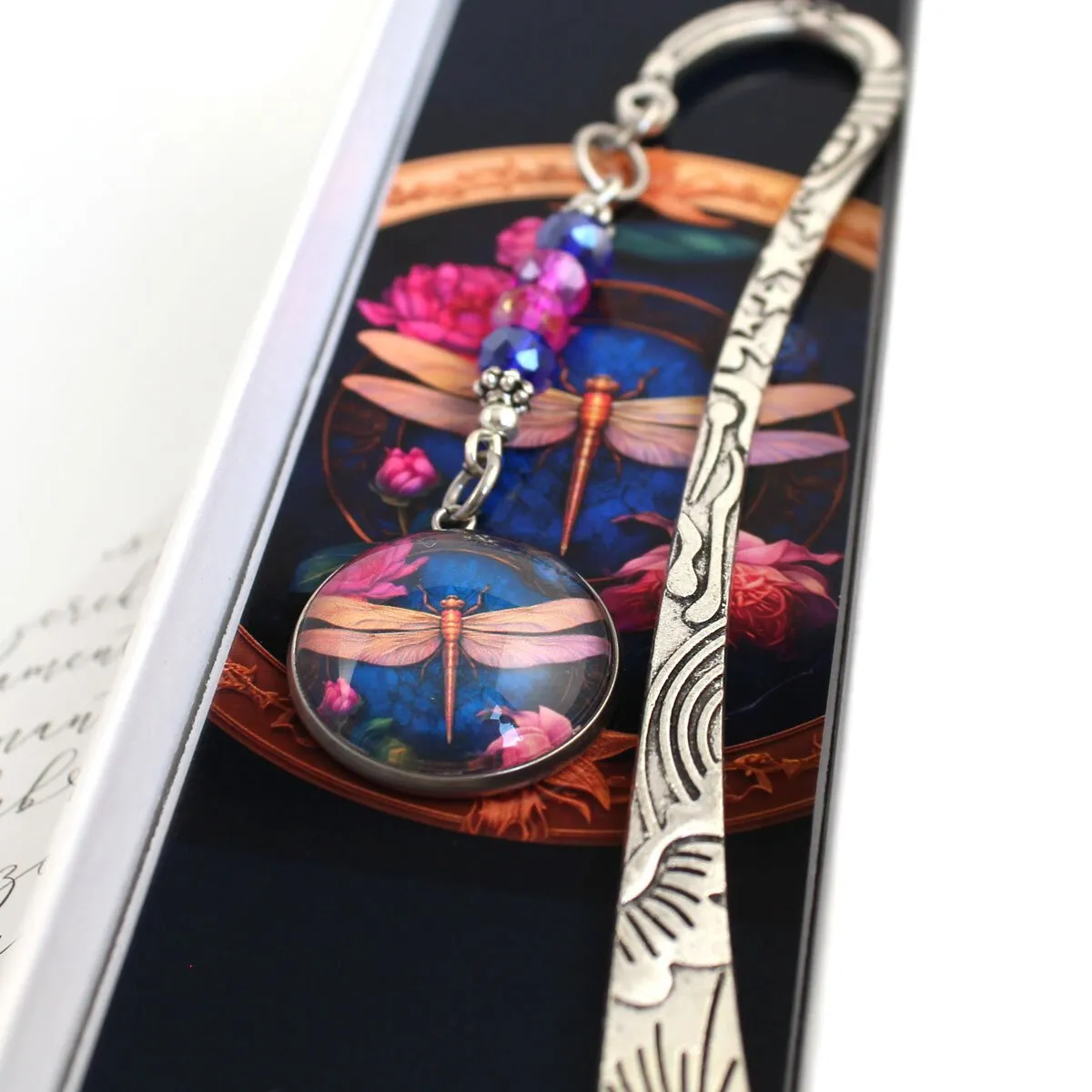 Zakładka do książki ważka kwiaty amulet talizman prezent dla czytelnika - obrazek 6