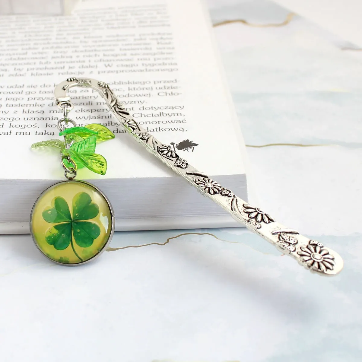 Zakładka do książki czterolistna koniczynka na szczęście amulet talizman - obrazek 4