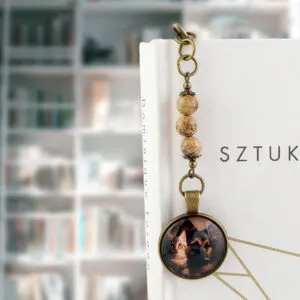 zakładka do książki pies i kot z jaspisem krajobrazowym rękodzieło vintage