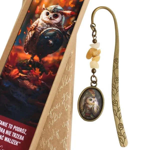 zakładka do książki sowa rycerz jesień fantasy jadeit prezent dla czytelnika