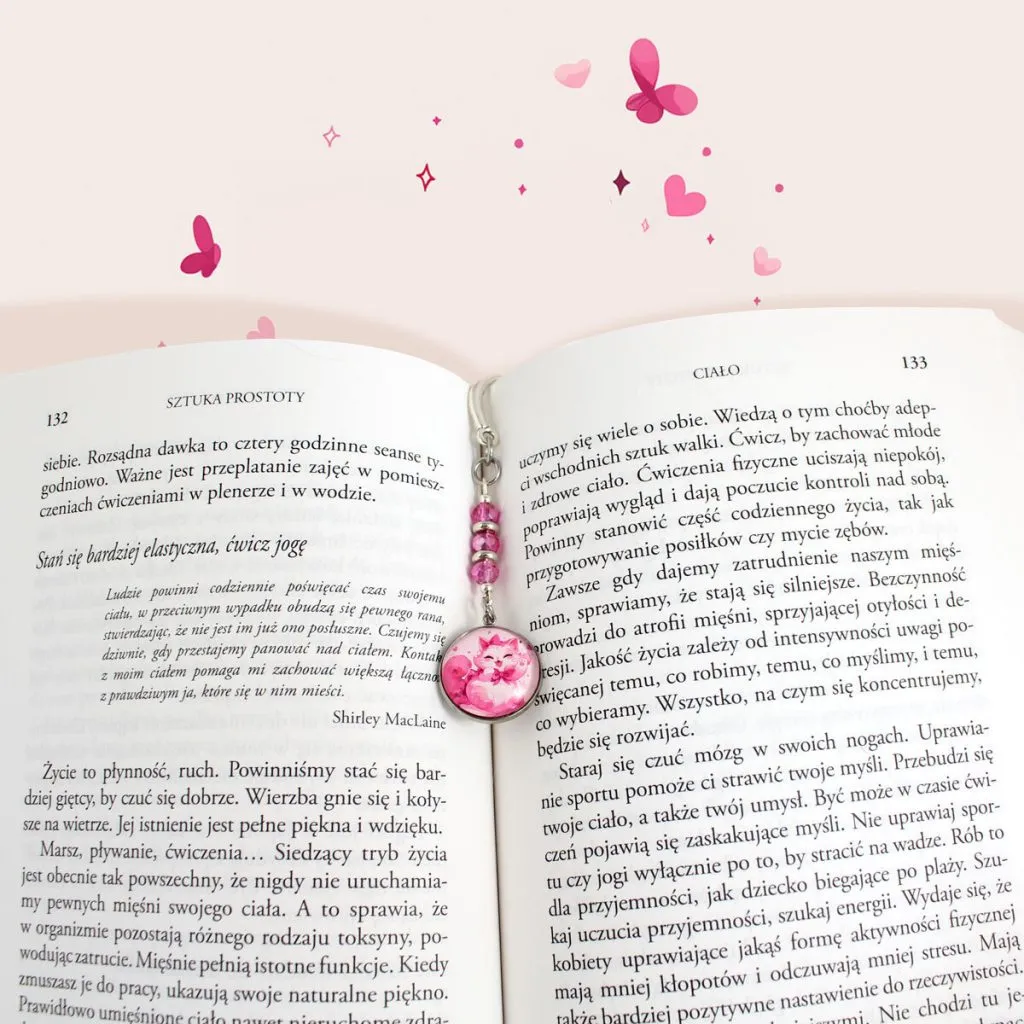 Zakładka do książki z różowym kotkiem i kryształkami