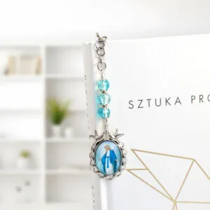 Zakładka do książki z Matką Bożą i niebieskimi koralikami – Lume Design