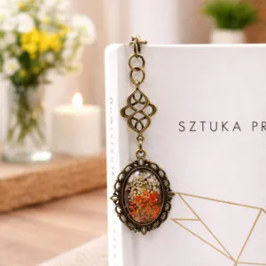 zakładka do książki z kwiatkami żywica metalowa na prezent vintage