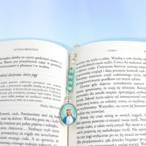 Zakładka do książki z Matką Bożą i niebieskimi koralikami – Lume Design
