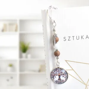 Zakładka do książki z motywem Drzewa Życia, talizman, koraliki, antyczne srebro