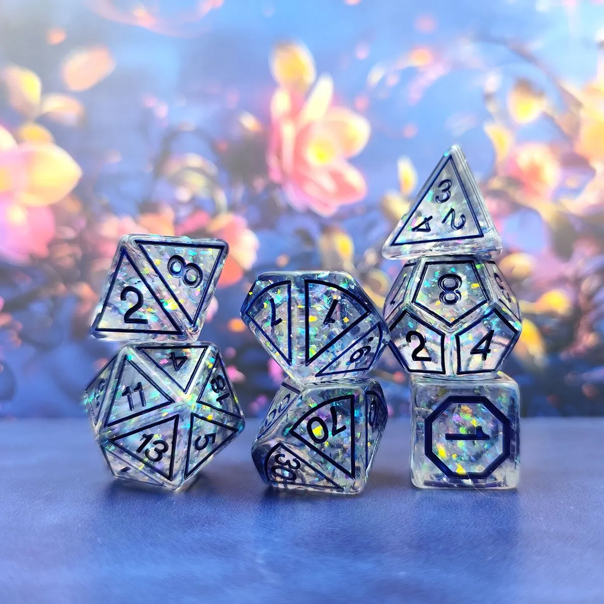 Zestaw kości wielościennych RPG na prezent zaokrąglone DnD witraż - obrazek 2