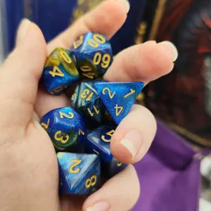Zestaw kostek RPG klasyczne błękitne mieniące zaokrąglone DnD