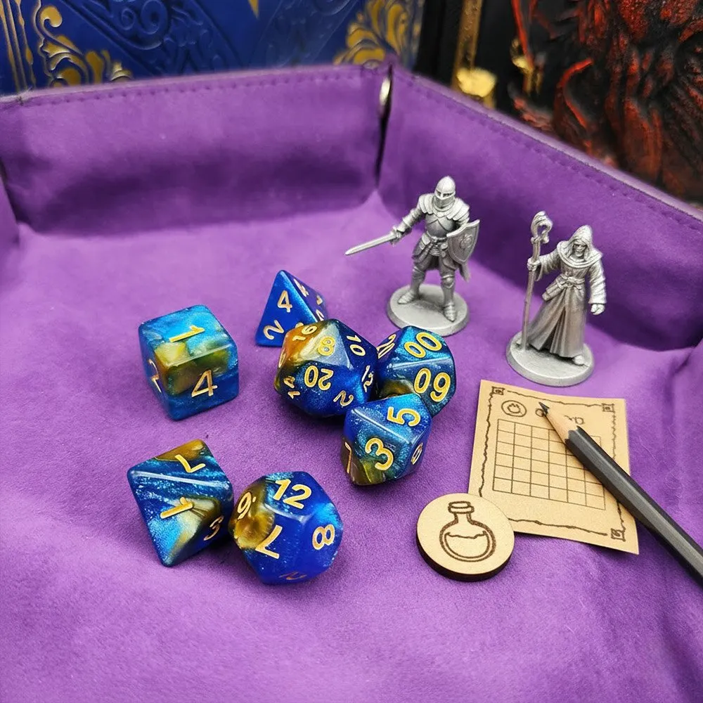 Zestaw kostek RPG klasyczne błękitne mieniące zaokrąglone DnD