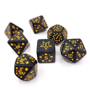 Zestaw kości RPG Midnight Stars czarne w żółte gwiazdki
