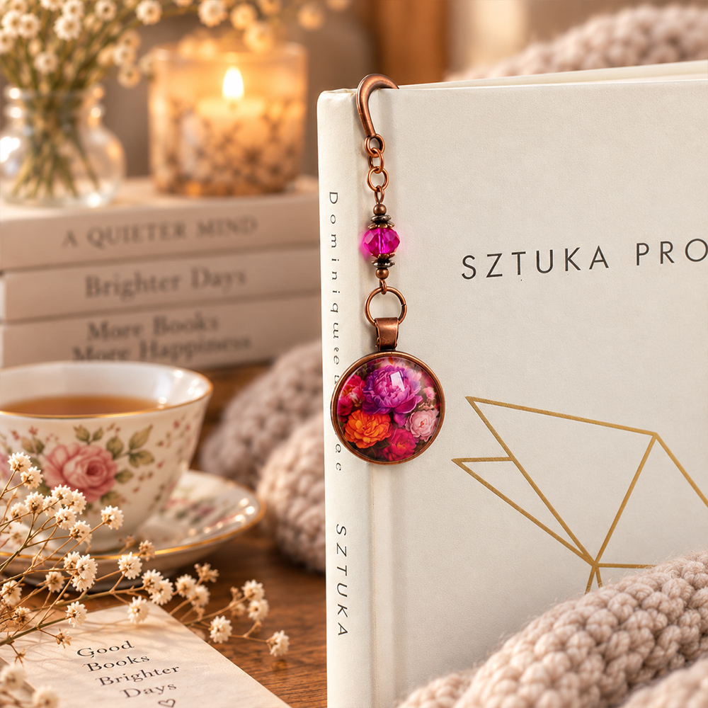 Zakładka do książki kwiaty piwonie róże prezent dla nauczycielki pudełko