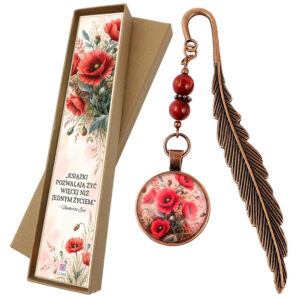 Zakładka do książki czerwone maki boho vintage dla książkary pudełko