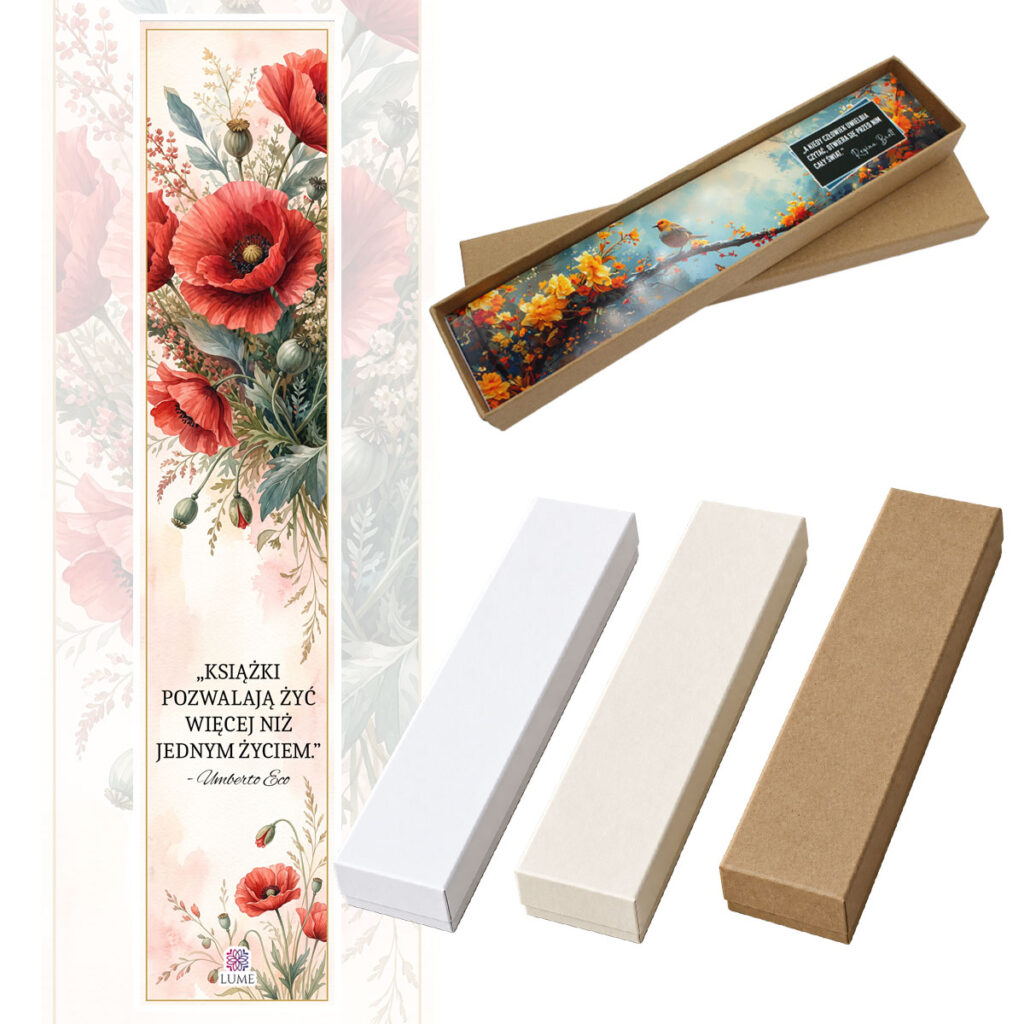 Zakładka do książki czerwone maki boho vintage dla książkary pudełko