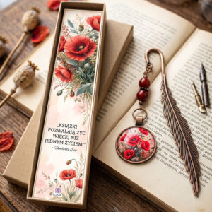 Zakładka do książki czerwone maki boho vintage dla książkary pudełko