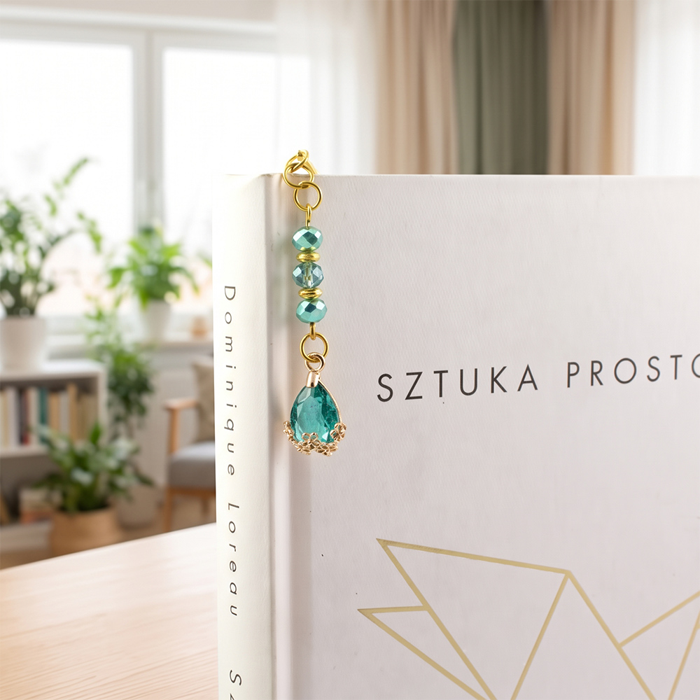 Zakładka do książki turkusowa piórko kryształki prezent w pudełku