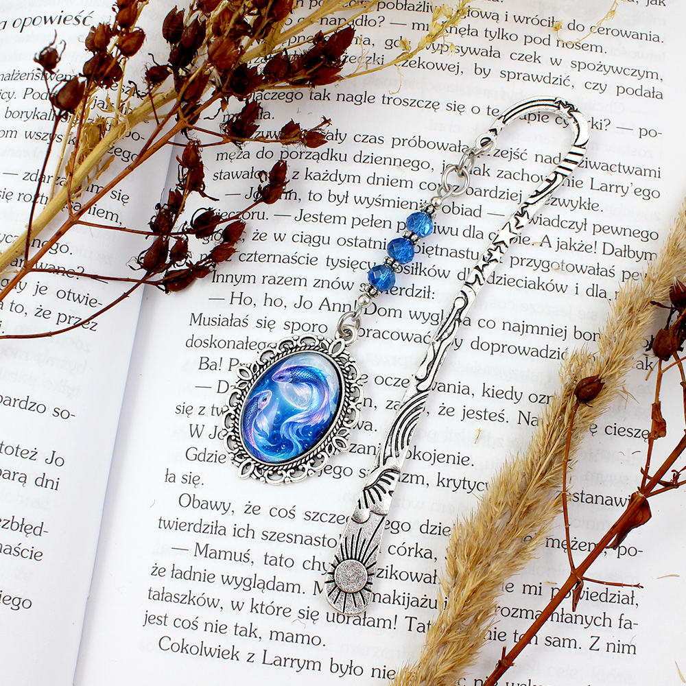 Zakładka do książki znak zodiaku Ryby fantasy niebieska prezent