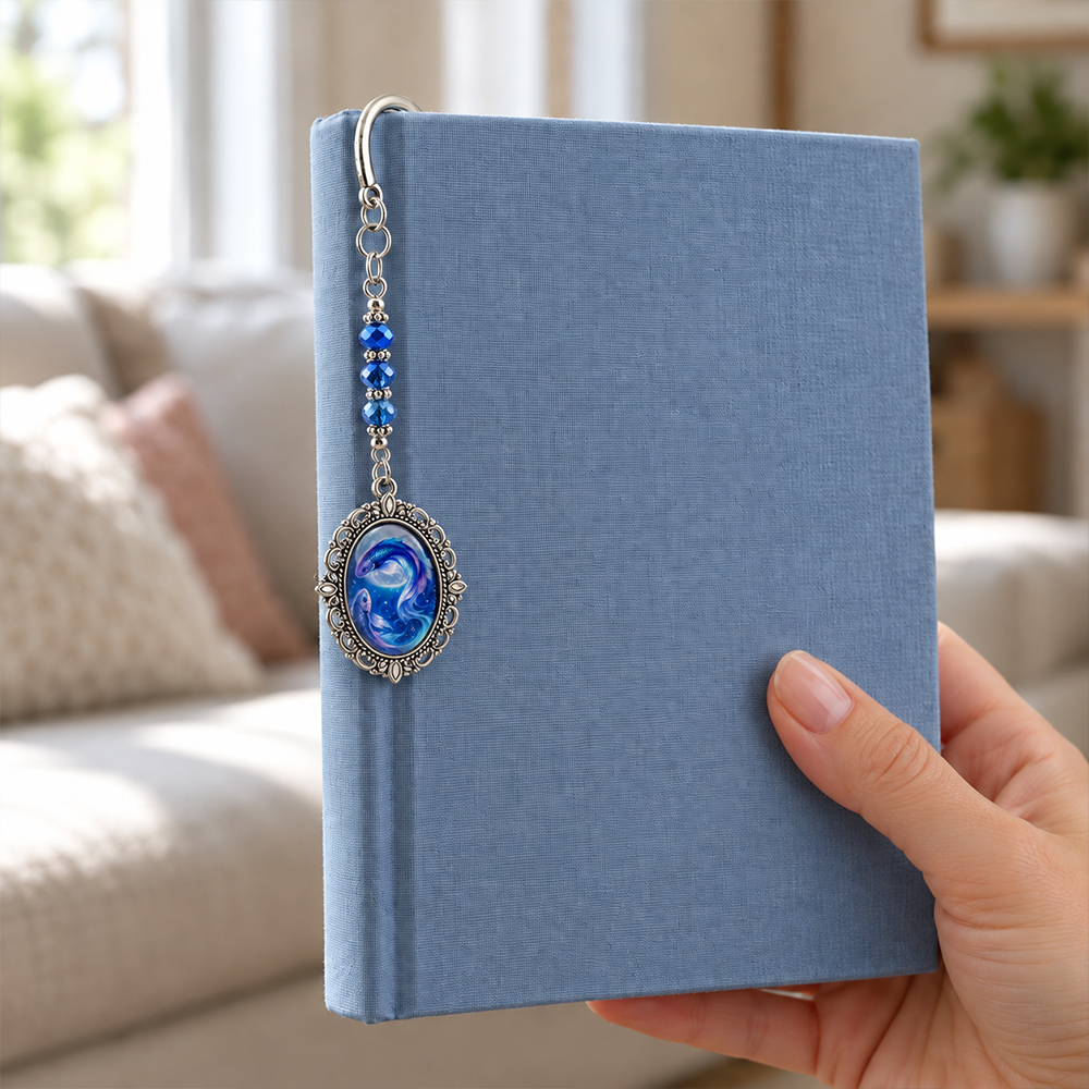 Zakładka do książki znak zodiaku Ryby fantasy niebieska prezent