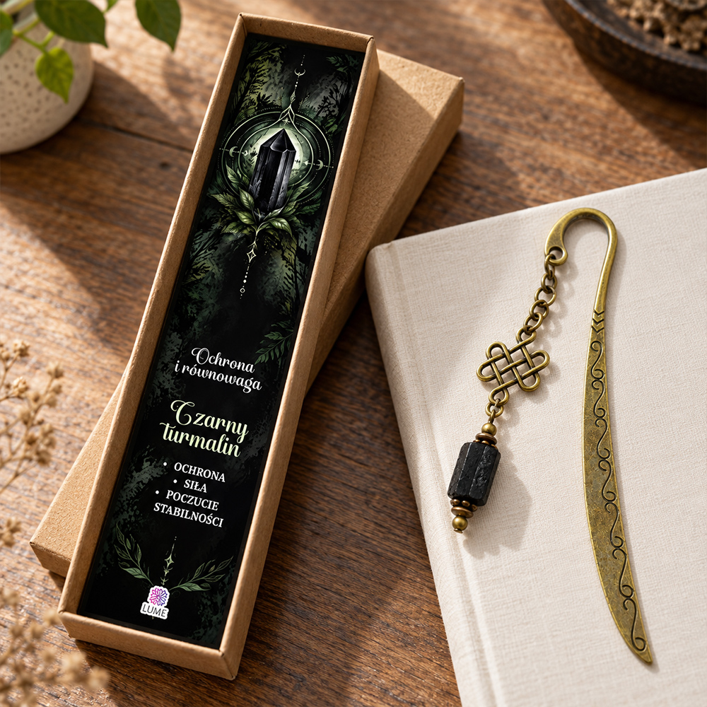 Zakładka do książki czarny turmalin amulet kamień prezent z intencją