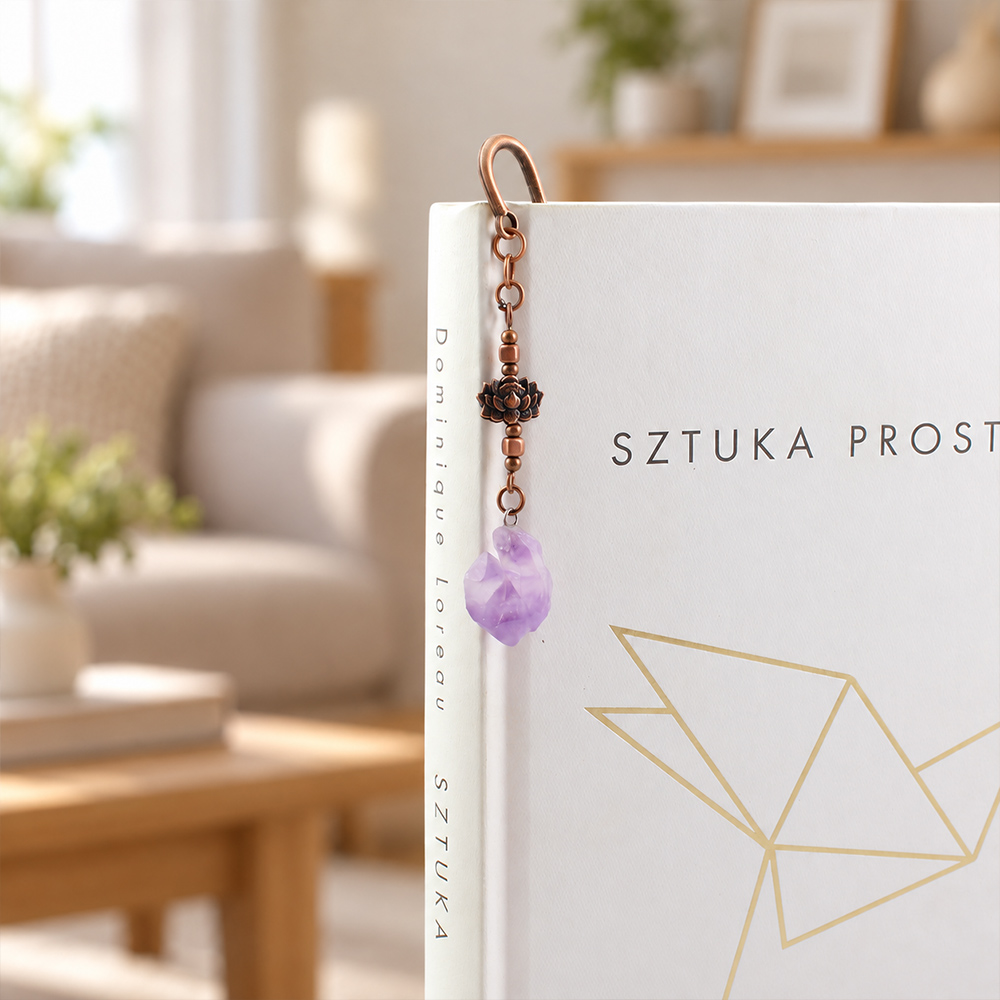 Zakładka do książki z ametystem lotos personalizowana prezent boho
