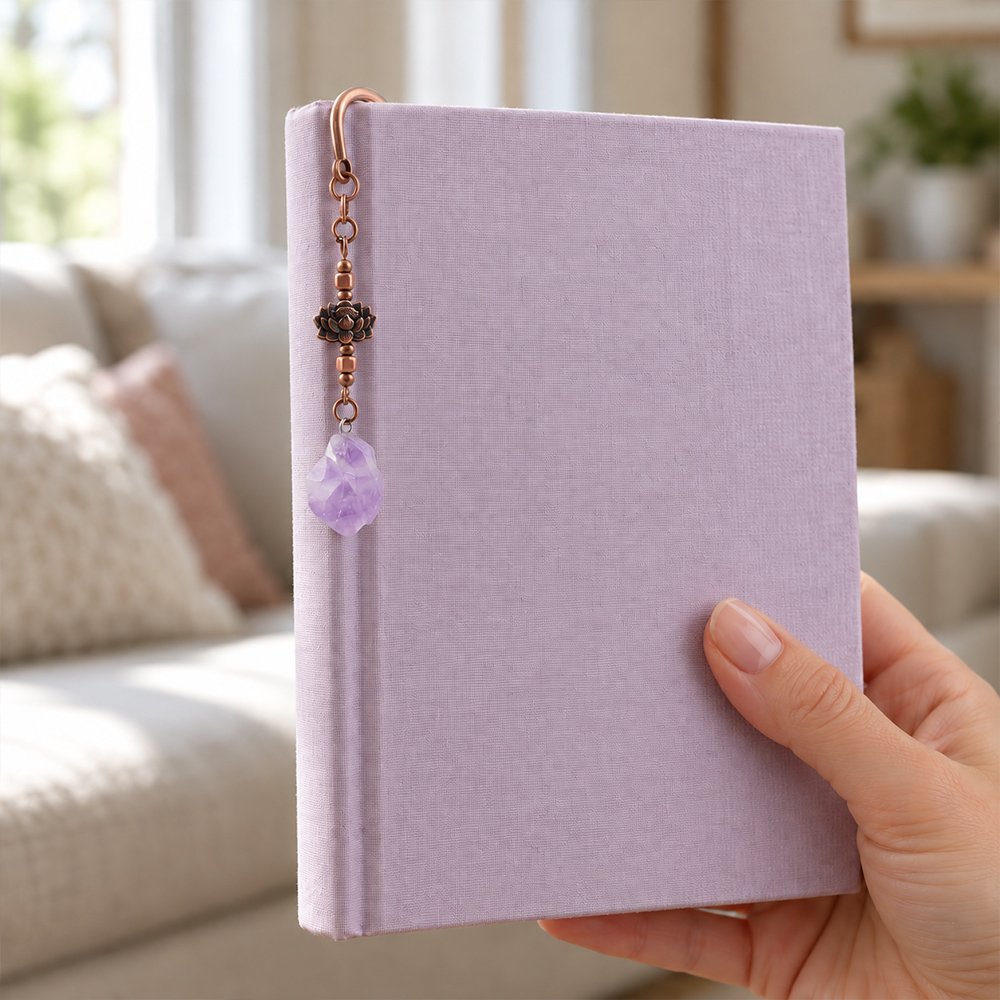 Zakładka do książki z ametystem lotos personalizowana prezent boho