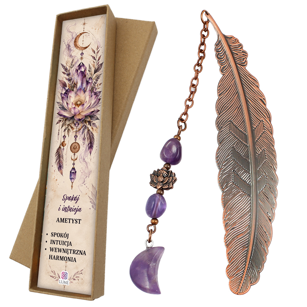 Zakładka do książki ametyst księżyc lotos mistyczna amulet boho