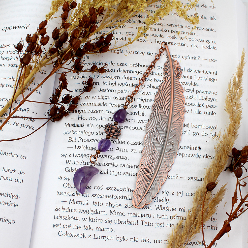 Zakładka do książki ametyst księżyc lotos mistyczna amulet boho