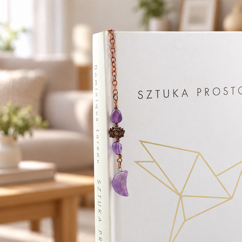 Zakładka do książki ametyst księżyc lotos mistyczna amulet boho