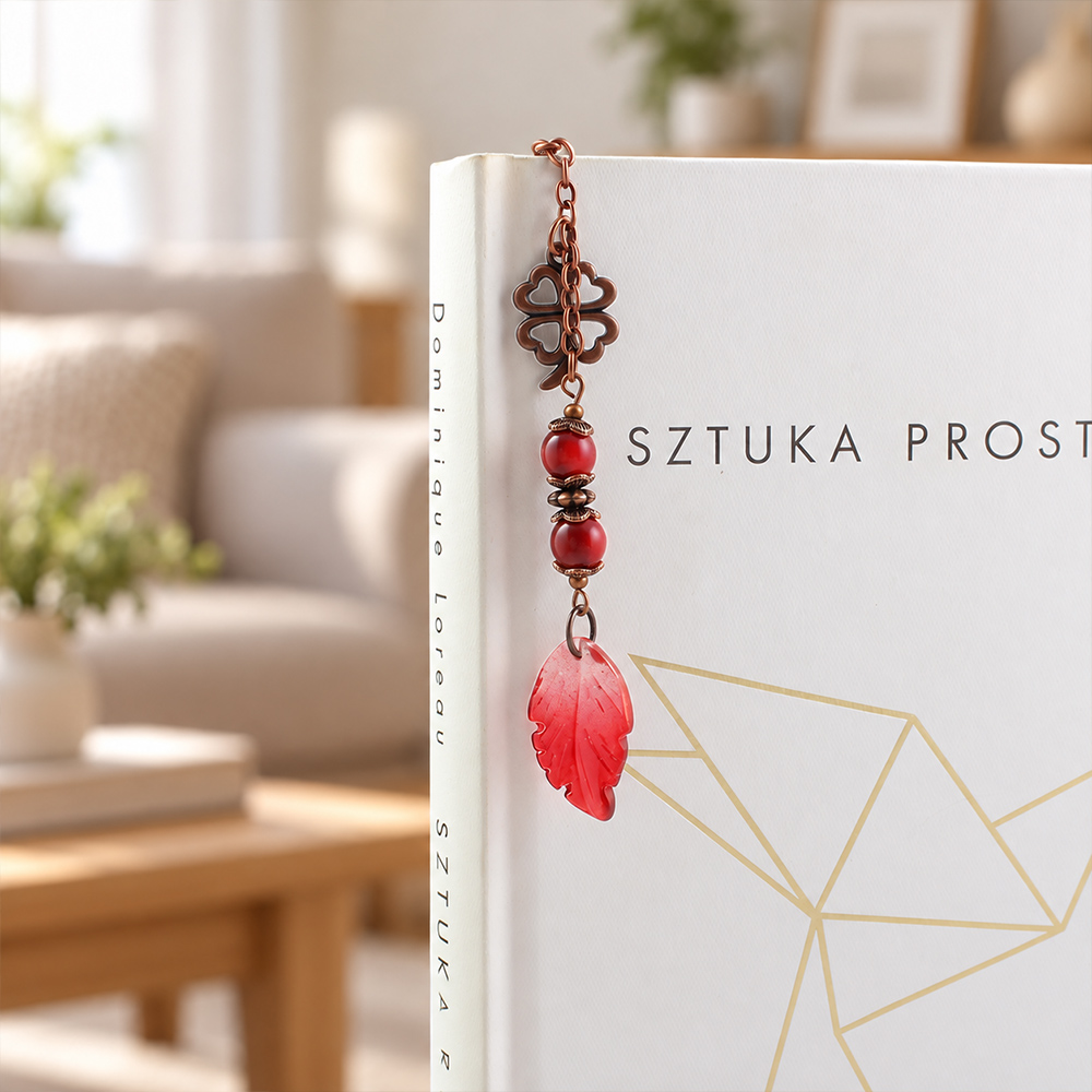Zakładka do książki czerwona koniczynka na szczęście prezent miedź