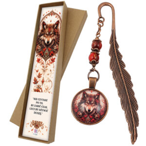 Zakładka do książki wilk boho indiańska amulet miedziana pióro