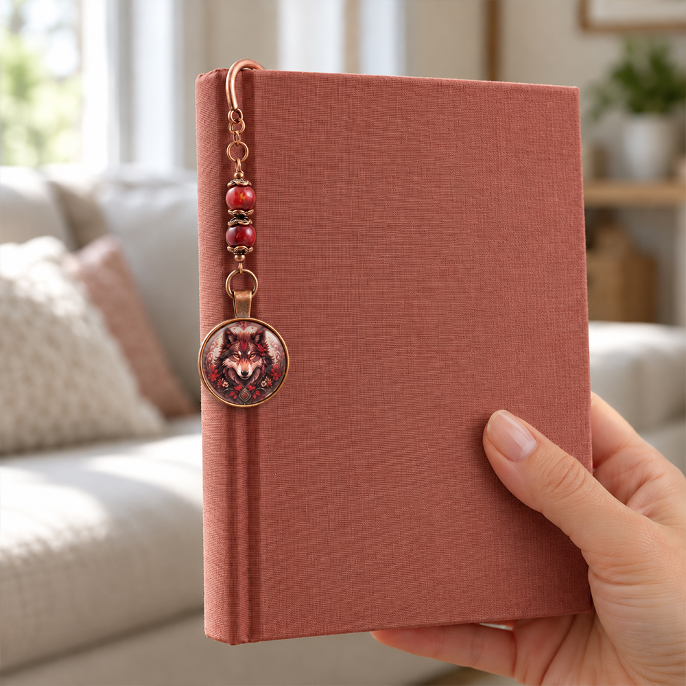 Zakładka do książki wilk boho indiańska amulet miedziana pióro