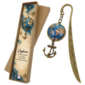 Zakładka do książki mapa świata globus kotwica prezent dla podróżnika